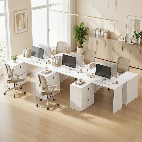 Secretária Reversível em Forma de L com 2 Gavetões Arquivadores Design Moderno para Espaços Pequenos Escritório Branco
