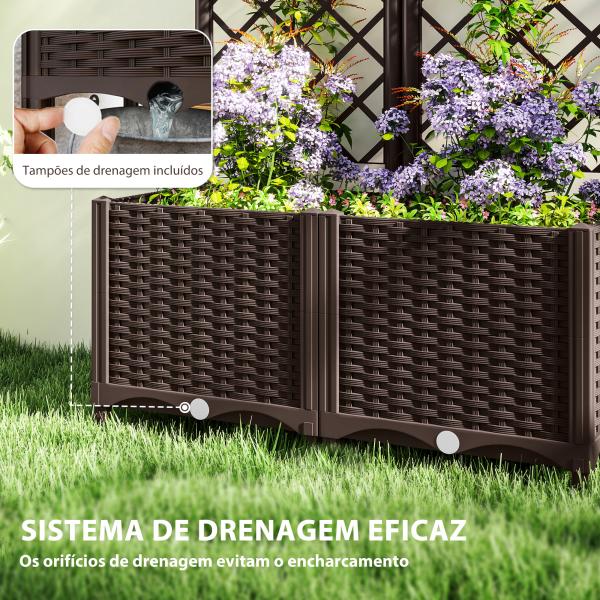 Floreira com Treliça de PP com Drenagem e Amplo Espaço para Plantas Trepadoras Vaso com Suporte para Jardim 80x40x135 cm Marrom