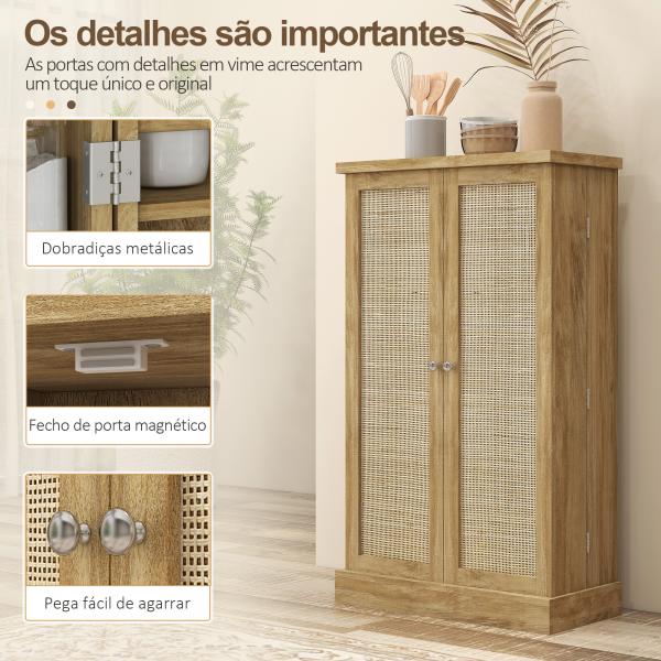 Armário de Cozinha Armário Despensa Cozinha com 2 Portas de Vime e 16 Prateleiras 60x30x104 cm Madeira