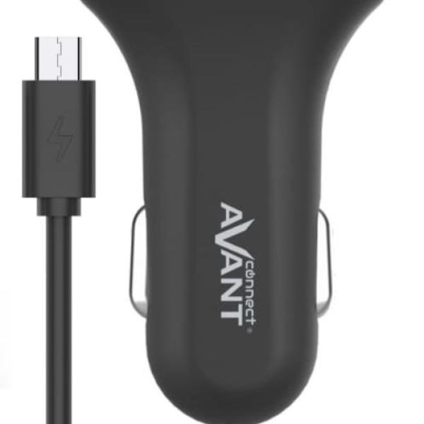 Carregador Isqueiro AV1113N Duplo USB + Cabo Micro USB (Preto) - AVANTCONNECT