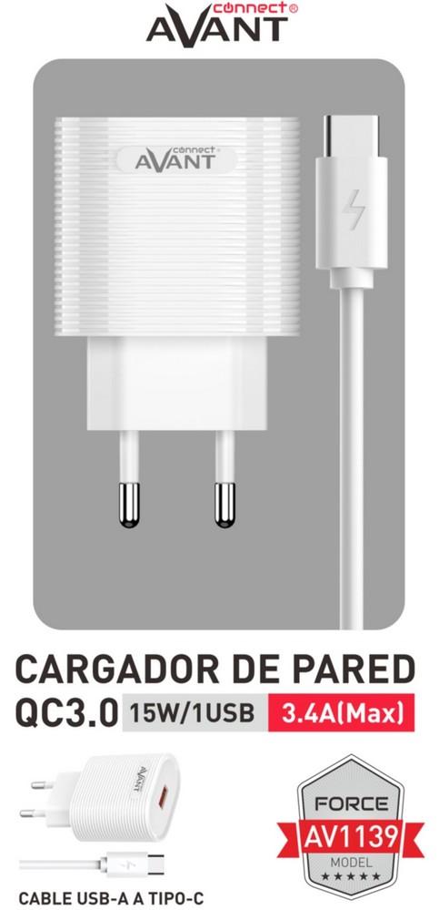 Carregador Energia AV1139 USB 15W QC3.0 + Cabo Tipo C - AVANTCONNECT