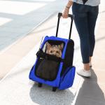 Transportadora 2 em 1 para Animais de Estimação Mochila ou Carrinho de Viagem para Cães e Gatos com 2 Rodas Alça Retrátil de Alumínio e Bolso de Armazenamento 42x25x55cm Azul