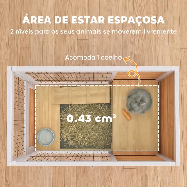 Coelheira de Madeira Gaiola de para Pequenos Animais Portátil com Teto Abatível Rampa Bandeja Amovível 90x53x59cm Madeira