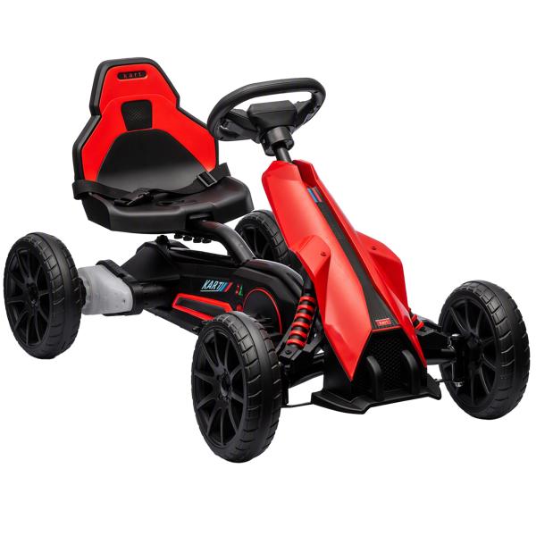 Go Kart Elétrico para Crianças Kart a Bateria 12V Velocidade Ajustável 3 - 5 km/h e Cinto de Segurança 100x58x58,5 cm Vermelho