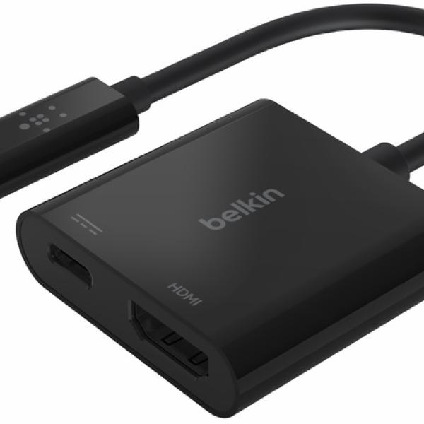 Conversor USB - C Macho - HDMI Fêmea + Adaptador de Carga (Preto) - BELKIN