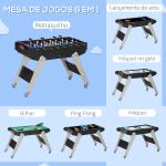 Mesa de Jogos 6 em 1 com Rodas Bilhar Matraquilho Ping Pong Lançamento de Anéis Hóquei com Bastão e Hóquei com Discos 120x88x79cm Multicor