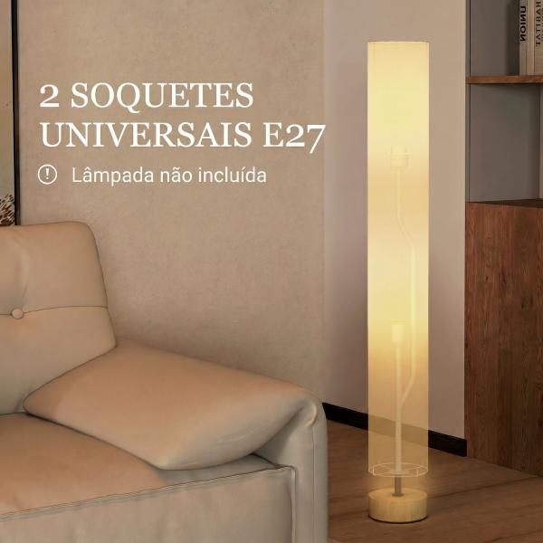 Candeeiro de Pé para Sala com Casquilho E27 Máx. 40 W, Abajur em Linho e Estrutura Metálica, 15x15x120 cm, Bege