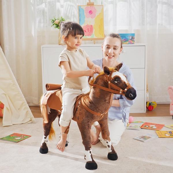Cavalo de Brinquedo para Crianças acima de 3 Anos com Sons Realistas 85x28x60 cm Marrom