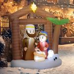 Presépio Insuflável de Natal Decoração Insuflável Natalícia com Luzes LED e Insuflador para Exterior 150x90x185 cm Multicor