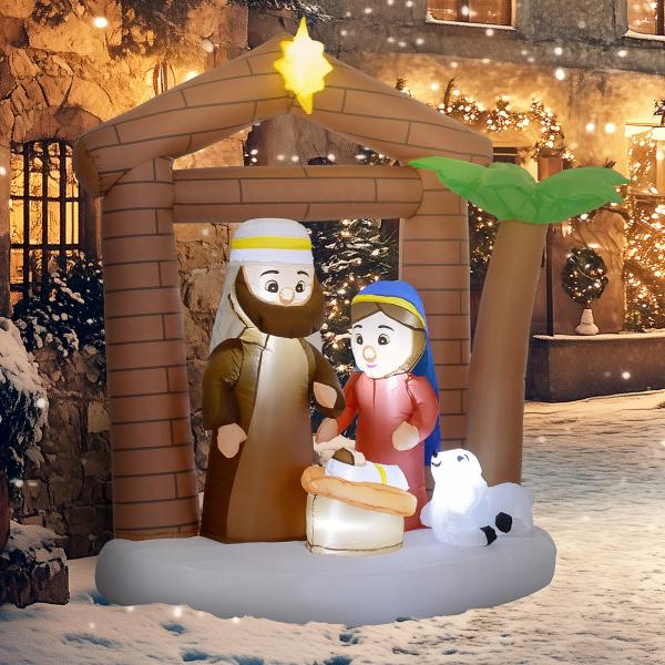Presépio Insuflável de Natal Decoração Insuflável Natalícia com Luzes LED e Insuflador para Exterior 150x90x185 cm Multicor