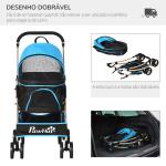 Carrinho para Animais de Estimação 3 em 1 Dobrável com Bolsa de Transporte Cesta de Armazenamento e Travão 82x49,5x98cm Azul