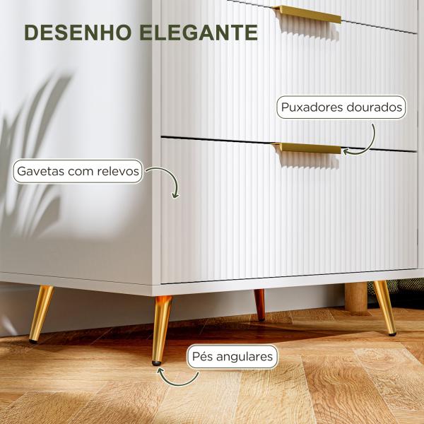 Cómoda com 4 Gavetas Cómoda de Dormitório Moderna com Desenho Ondulado Anti - Tombo 60x40x90 cm Branco