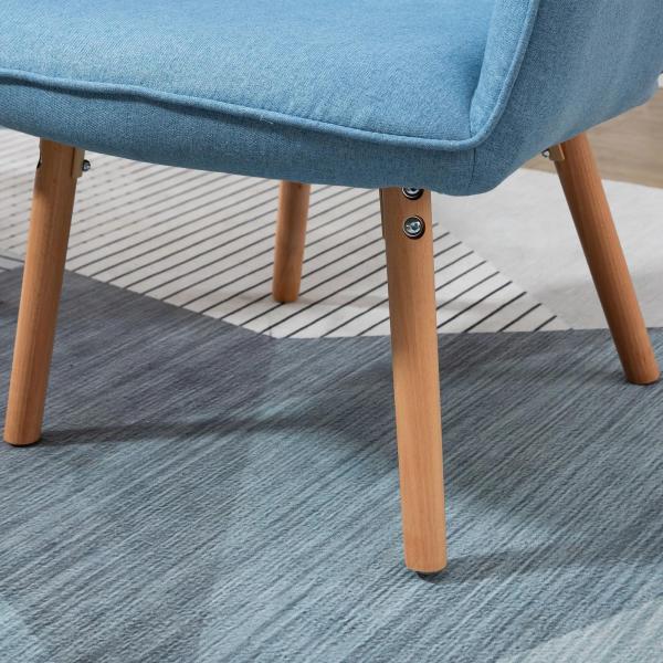 Poltrona de Sala de Estar Moderna Poltrona com Encosto Alto Apoio para os Braços Tecido de Linho e Pés de Madeira de Faia para Sala de Jantar Cozinha 71x76x101cm Azul