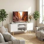 Móvel de TV para Televisores de até 55 Polegadas com 2 Portas 2 Prateleiras de Armazenamento 120x34x50cm Branco