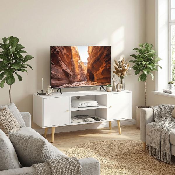 Móvel de TV para Televisores de até 55 Polegadas com 2 Portas 2 Prateleiras de Armazenamento 120x34x50cm Branco