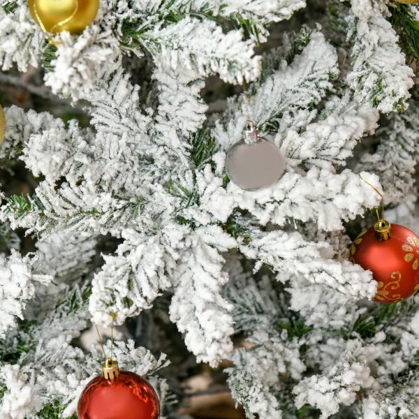 Árvore de Natal Artificial 180cm com Neve Ignífugo com 750 Ramos Folhas de PVC Base Dobrável Verde
