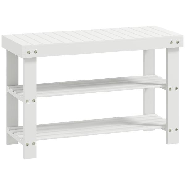 Banco Sapateira de Bambu Organizador de Sapatos com 2 Prateleiras para 6 - 9 Pares de Sapatos 70x28x45 cm Branco