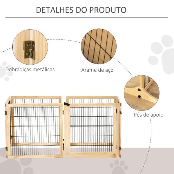 Barreira de Segurança para Cães de Madeira Dobrável para Cães Pequenos e Médios com 6 Painéis 432x36x70 cm Madeira