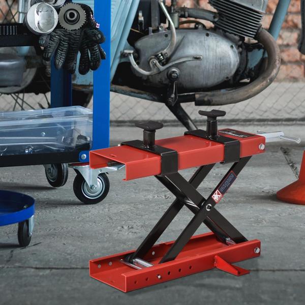 Plataforma Elevadora para Motocicletas com Altura Ajustável de 19 - 53cm Carga Máxima 500kg para Estacionar ou Reparar Oficina Garagem Preto e Vermelho