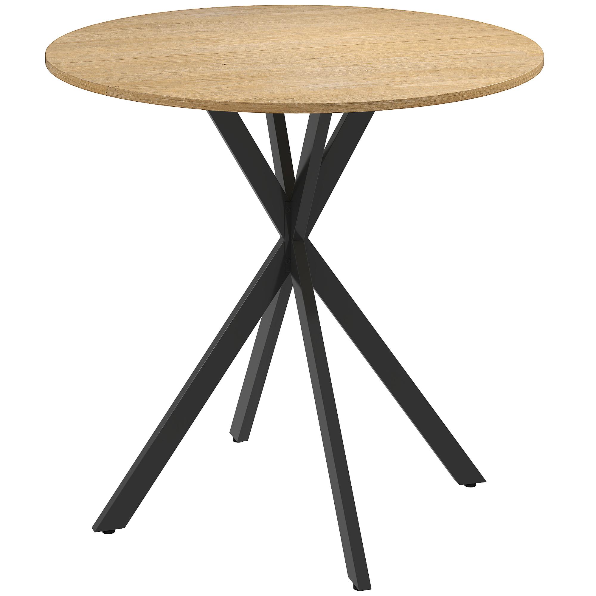 Mesa de Jantar Redonda para 2 - 4 Pessoas com Pernas Cruzadas em Aço Ø80x75 cm, Carvalho Branco