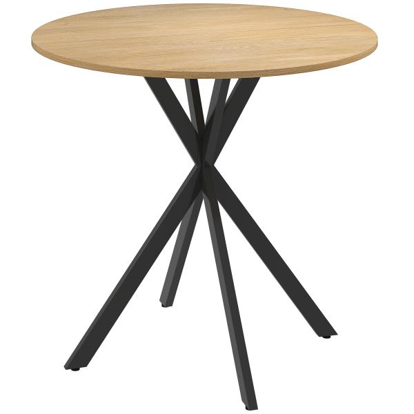 Mesa de Jantar Redonda para 2 - 4 Pessoas com Pernas Cruzadas em Aço Ø80x75 cm, Carvalho Branco