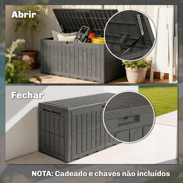 Baú Exterior Capacidade 440L em Resina Resistente à Água e aos Raios UV com Tampa Bloqueável 133x62x65 cm Castanho