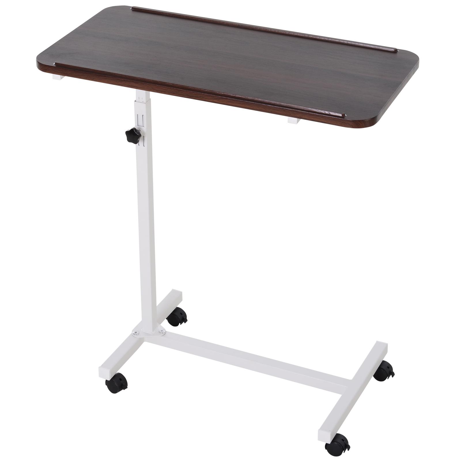 Mesa Auxiliar com Rodas para Sofá e Cama Altura Ajustável e Estrutura de Aço 77x40x76 - 100 cm Nogueira Escura