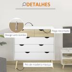 Cómoda com 5 Gavetas Cómoda de Quarto com Pés de Madeira Estilo Nórdico 99x39x101 cm Branco e Carvalho