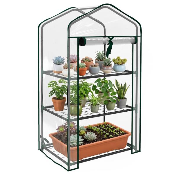 Estufa de Jardim de 3 Níveis Estufa de Terraço com 3 Prateleiras para Cultivo de Plantas Flores 59x39x127 cm Transparente