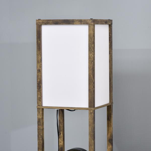 Candeeiro de Pé de Madeira com 3 Prateleiras para Lâmpada E27 Potência Máx. 40W 26x26x160 cm Marrom Rústico
