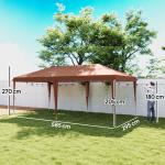 Tenda Dobrável 6x3 m com Altura Ajustável em 3 Níveis Bolsa de Transporte Anti - UV e Estrutura de Aço Castanho