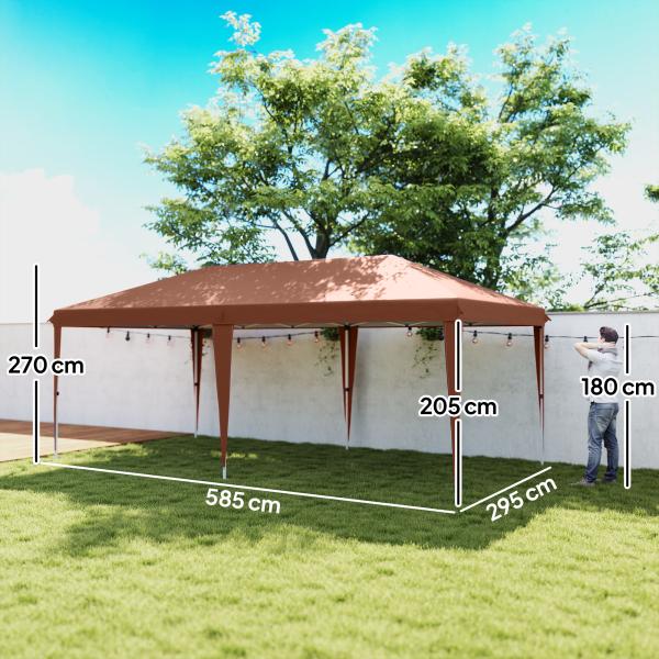 Tenda Dobrável 6x3 m com Altura Ajustável em 3 Níveis Bolsa de Transporte Anti - UV e Estrutura de Aço Castanho