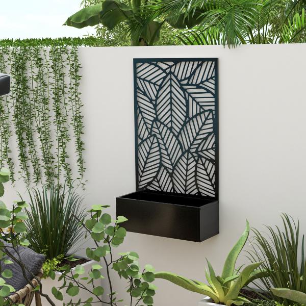 Biombo de Exterior com Floreira de Metal Floreira de Parede ou Independente para Cultivos 61x23x113 cm Preto