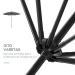 Chapéu de Sol a Manivela com Teto Inclinável e 8 Hastes de Metal para Pátio Varanda Exterior Ø300x240 cm Cinza