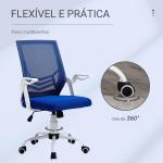 Cadeira de Escritório Ergonômica Giratória com Altura Ajustável Apoio para os Braços Dobrável Suporte Lombar e Encosto Transpirável 62,5x55x94 - 104cm Azul