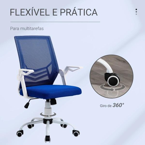 Cadeira de Escritório Ergonômica Giratória com Altura Ajustável Apoio para os Braços Dobrável Suporte Lombar e Encosto Transpirável 62,5x55x94 - 104cm Azul
