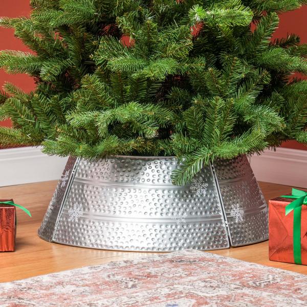 Saia para Árvore de Natal em Metal Impermeável, Decoração para Festas e Casa, 66x66x23 cm, Prateado