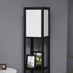 Candeeiro de Pé de Madeira com Prateleira Suporte para Lâmpada E27 Candeeiro Moderno 26x26x156 cm Preto e Branco