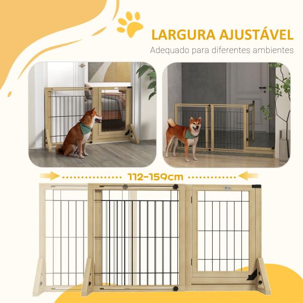 Barreira de Segurança para Cães Extensível de 2 Painéis e Pés de Apoio Triangular 112 - 159x44x70 cm Madeira