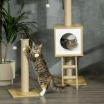 Árvore para Gatos do Chão ao Teto 220 - 260cm com Altura Ajustável Plataformas Rede Caverna Poste de Juta 40x40225 - 285cm Bege