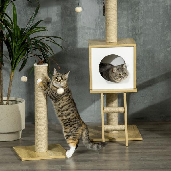 Árvore para Gatos do Chão ao Teto 220 - 260cm com Altura Ajustável Plataformas Rede Caverna Poste de Juta 40x40225 - 285cm Bege