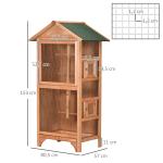 Gaiola para Pássaros de Madeira com 3 Portas 4 Poleiros Bandeja Amovível e Teto Asfáltico 80,5x57x153 cm Natural