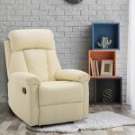 Poltrona Relax Reclinável Estofado em PU Poltrona de Sala de Estar com Apoio para os Pés Retrátil Encosto Alto Apoio para os Braços e Assento Acolchoado Grosso 80x97x107cm Bege