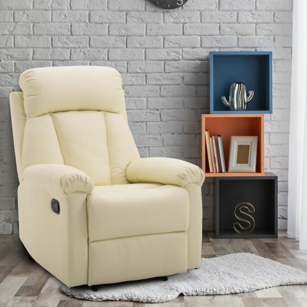 Poltrona Relax Reclinável Estofado em PU Poltrona de Sala de Estar com Apoio para os Pés Retrátil Encosto Alto Apoio para os Braços e Assento Acolchoado Grosso 80x97x107cm Bege