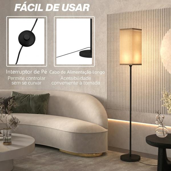 Candeeiro de Pé Moderno com Interruptor de Pedal, Abat - Jour Efeito Linho, para Sala, Preto, Lâmpada Não Incluída