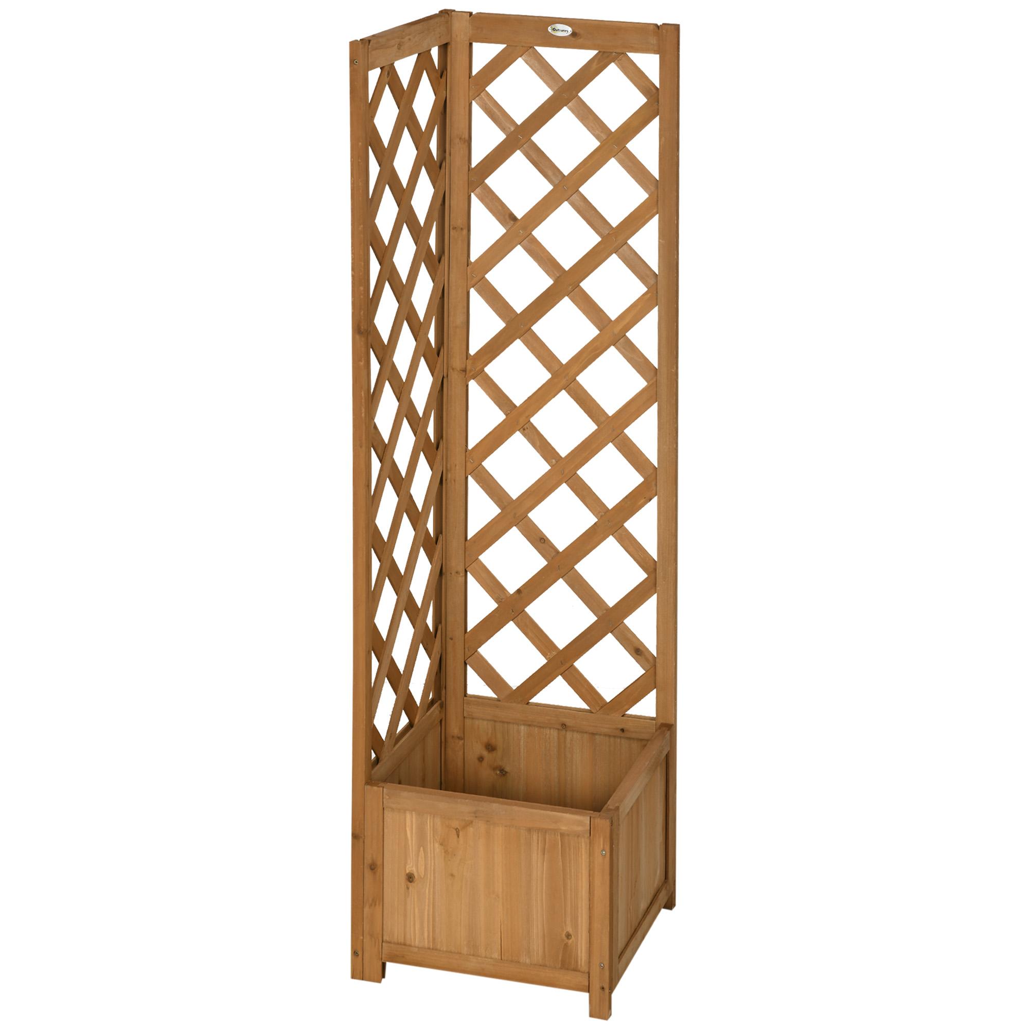 Floreira com Treliça de Madeira Caixa de Plantio com Suporte para Plantas Trepadeiras 40x40x145cm Madeira