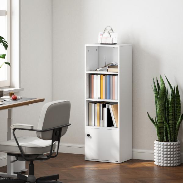 Estante de 4 Níveis Estante para Livros com Prateleiras Ajustáveis e Armário Estante Moderna 40x30x120 cm Branco