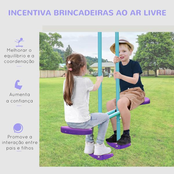 Conjunto de Baloiços de Jardim com Altura Ajustável Baloiços para Crianças com Baloiço Duplo 280x140x178 cm Azul e Roxo