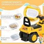 Carro Andador para Crianças Escavadora para Crianças com Pá Dianteira Buzina Volante e Compartimento Oculto 80x26,5x39 cm Amarelo