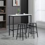 Conjunto de Mesa Alta com 2 Bancos Redondos com Estrutura de Aço Estilo Moderno para Cozinha Sala de Estar Branco e Preto